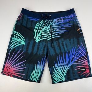 Hurley Mens Size 30 Board Shorts Swim Trunks Neon Palm Print 8" Inseam